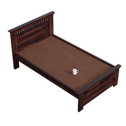 Wooden Single Bed with Block Design without storage for Bedrrom in Natural and Walnut Finish - Rajasthali Furniture 