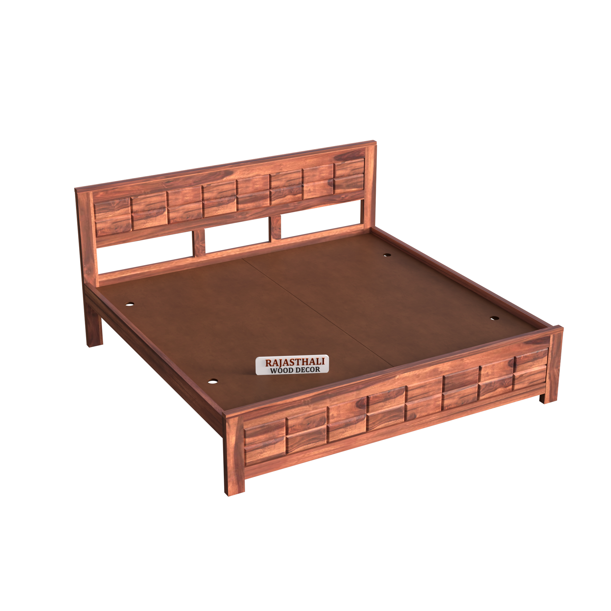 Solid Sheesham Wood King Size Bed with Headboard and Without Storage, Natural Finish - Rajasthali Furniture 