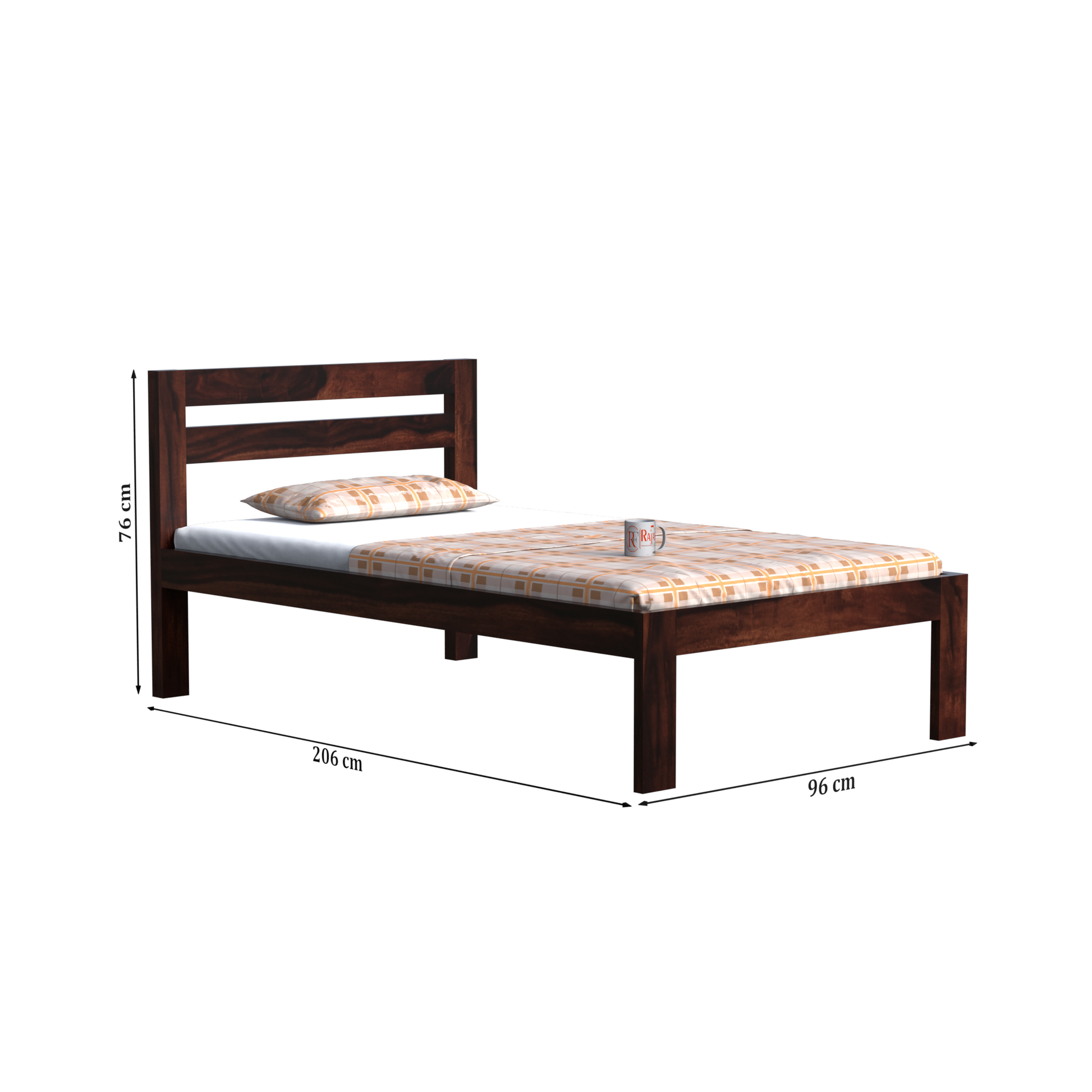 Wooden Single Bed with Open Design Headboard without storage For Bedrrom and kids room in Natural Finish - Rajasthali Furniture 