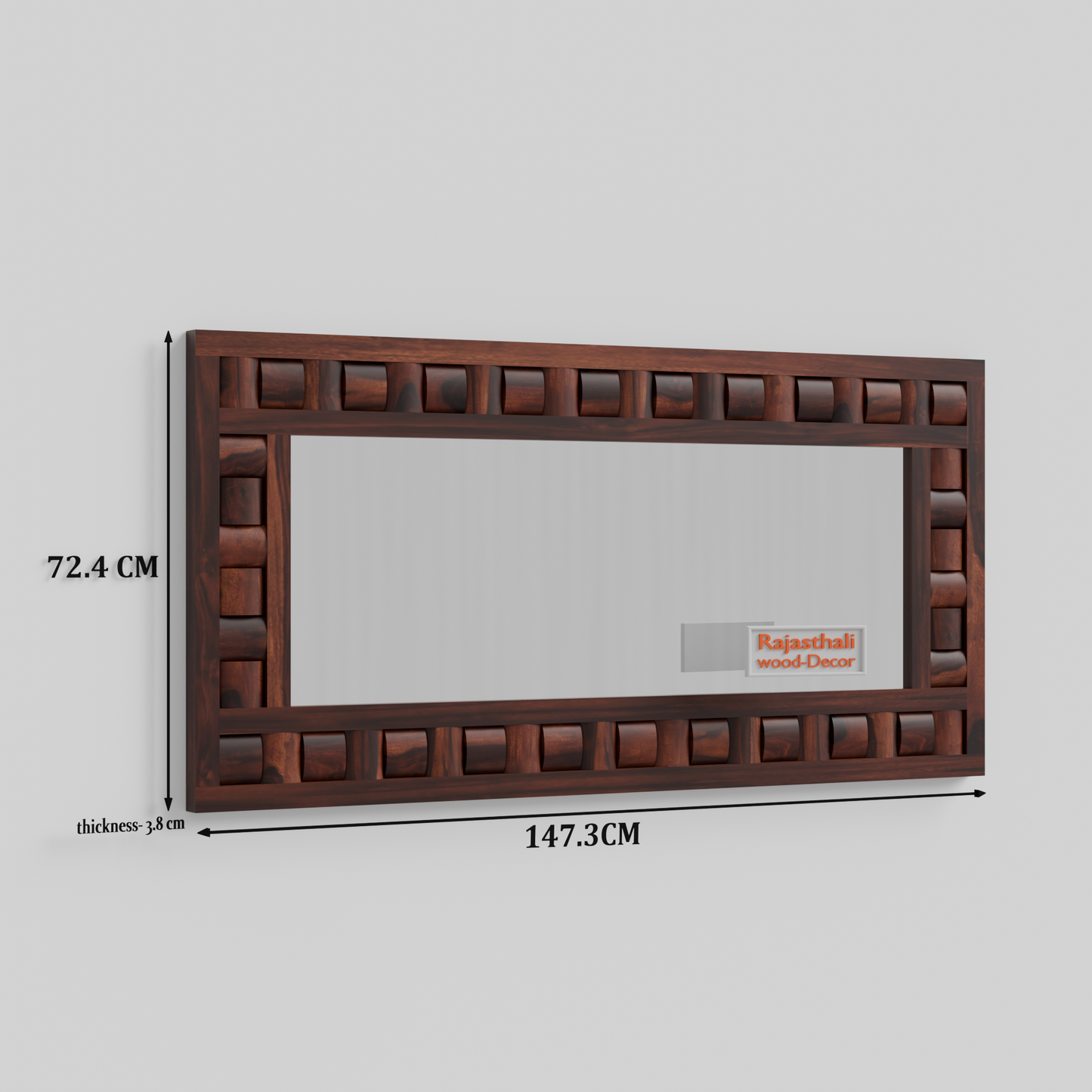 Doyle Wooden Niwar Design Wall Mirror cum Dresser Mirror for Bedroom or Washroom in Natural and Walnut Finish 58 inches - Rajasthali Furniture 