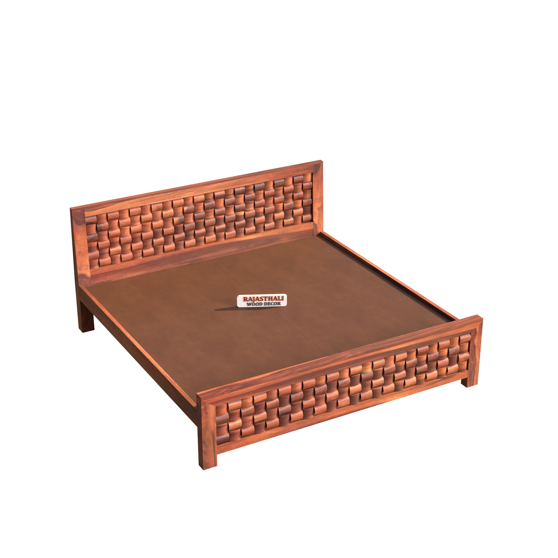 Solid Sheesham Wood King Size Bed with Headboard and Without Storage, Natural Finish - Rajasthali Furniture 