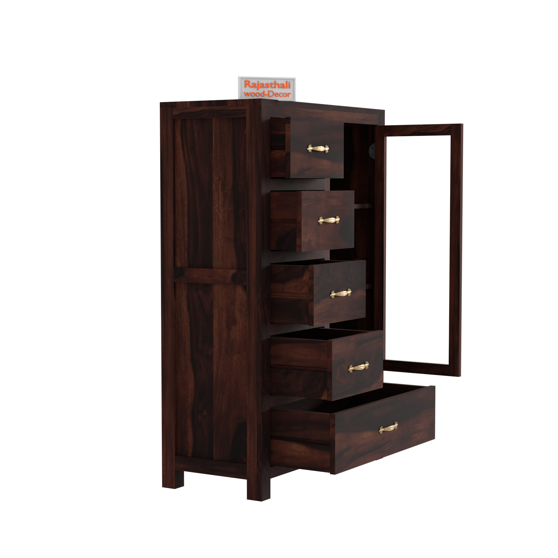 Wooden Display Sideboard cabinet cum chest of drawers for living room - Rajasthali Furniture 