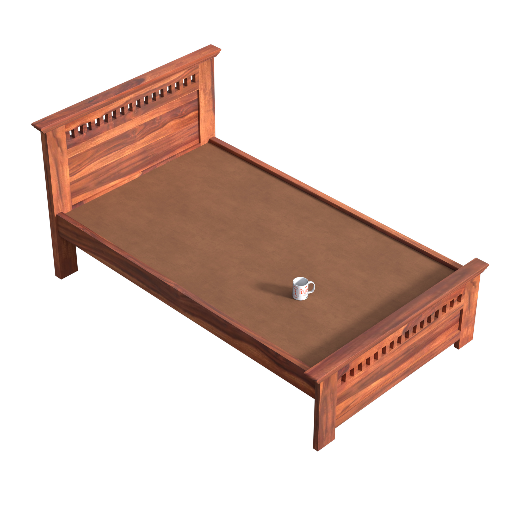 Wooden Single Bed with Block Design without storage for Bedrrom in Natural and Walnut Finish - Rajasthali Furniture 