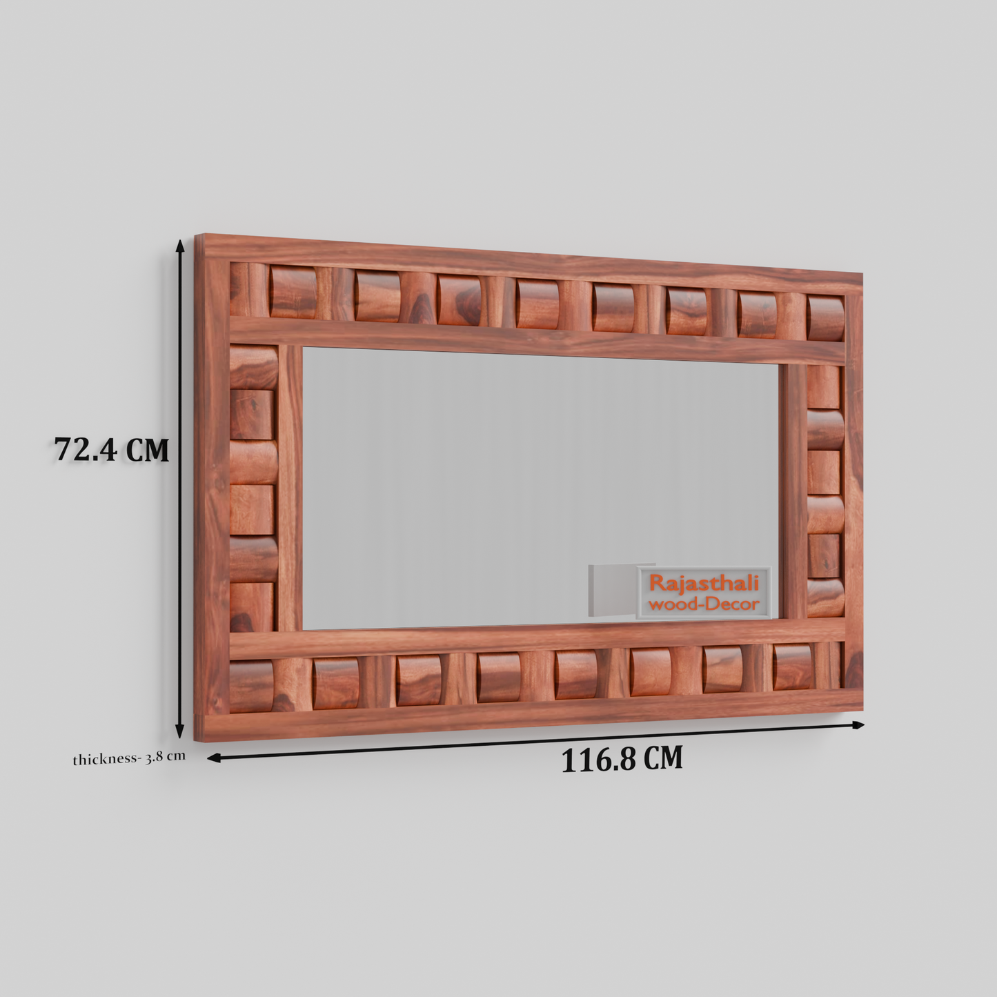 Doyle Wooden Niwar Design Wall Mirror cum Dresser Mirror for Bedroom or Washroom in Natural and Walnut Finish 46inches - Rajasthali Furniture 