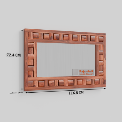 Doyle Wooden Niwar Design Wall Mirror cum Dresser Mirror for Bedroom or Washroom in Natural and Walnut Finish 46inches - Rajasthali Furniture 