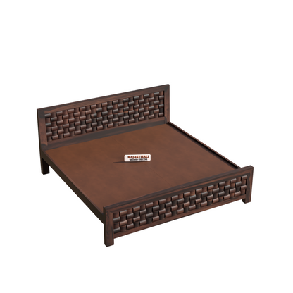 Solid Sheesham Wood King Size Bed with Headboard and Without Storage, Walnut Finish - Rajasthali Furniture 