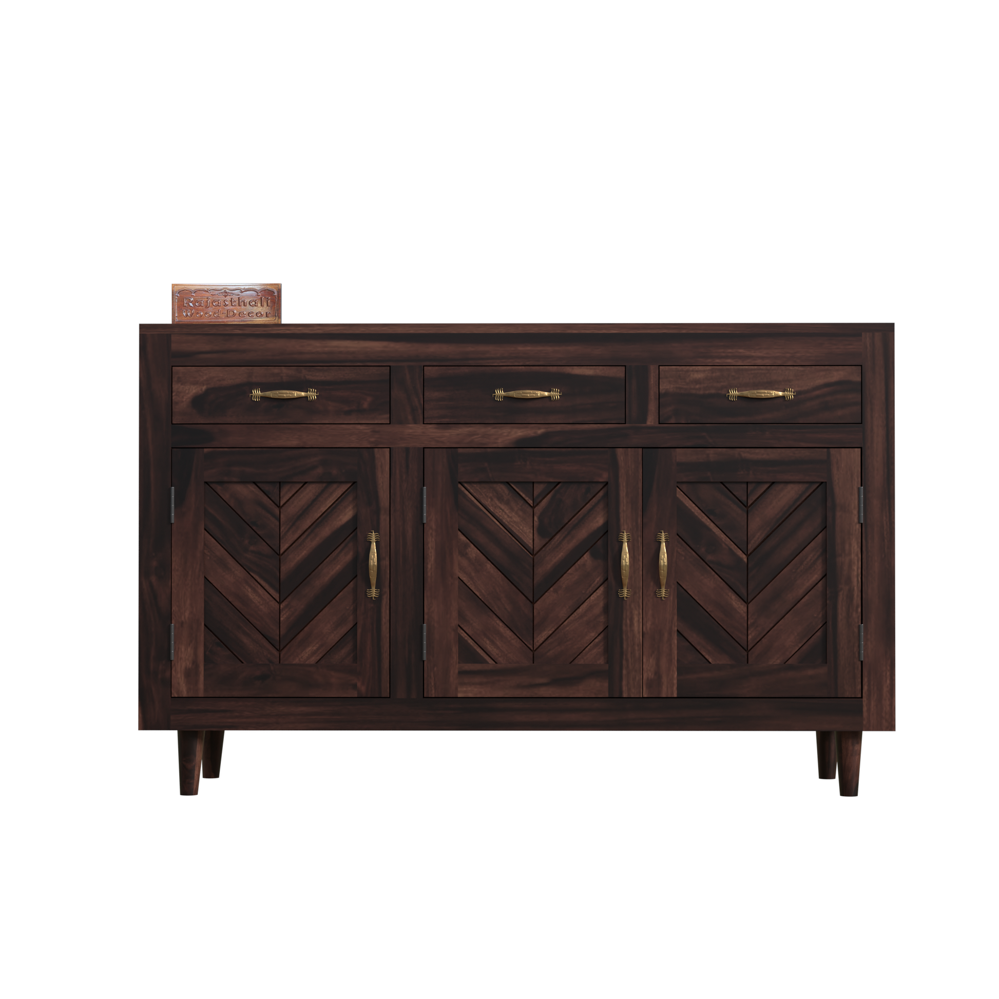 Wooden Sideboard Storage Cabinet with 3 Drawers and 3 Doors Storage Wooden Cabinet for Living Room in Walnut Finish - Rajasthali Furniture 