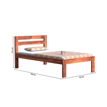 Wooden Single Bed with Open Design Headboard without storage For Bedrrom and kids room in Natural Finish - Rajasthali Furniture 