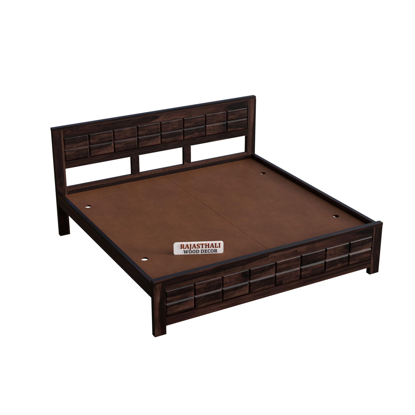 Solid Sheesham Wood King Size Bed with Headboard and Without Storage, Walnut Finish - Rajasthali Furniture 