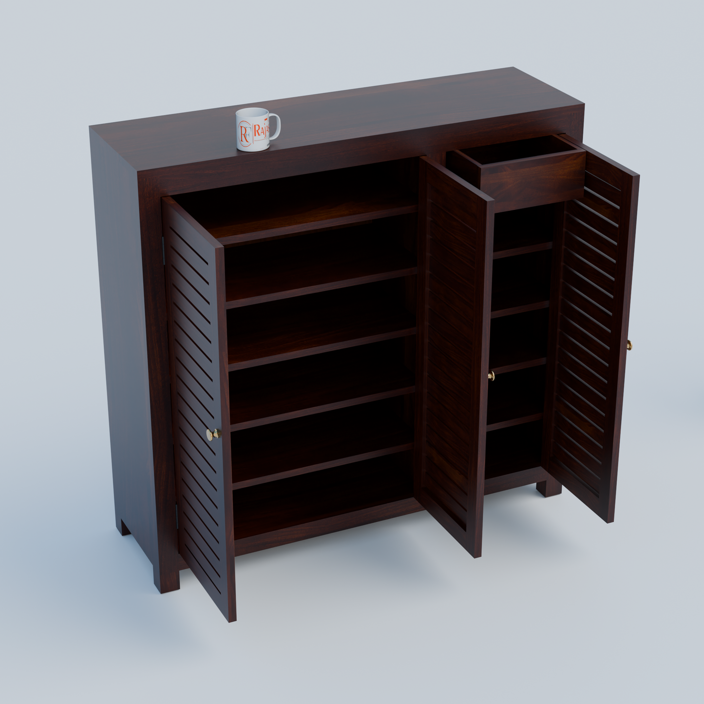 Haze Solid Wood Three Door One Drawer Shoe Rack in Honey Oak Finish