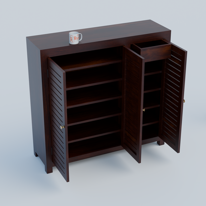Haze Solid Wood Three Door One Drawer Shoe Rack in Honey Oak Finish