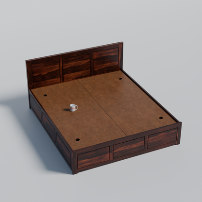 Solid Sheesham Wood King Size Bed with Headboard | Double Bed with Storage in Natural and Walnut Finish