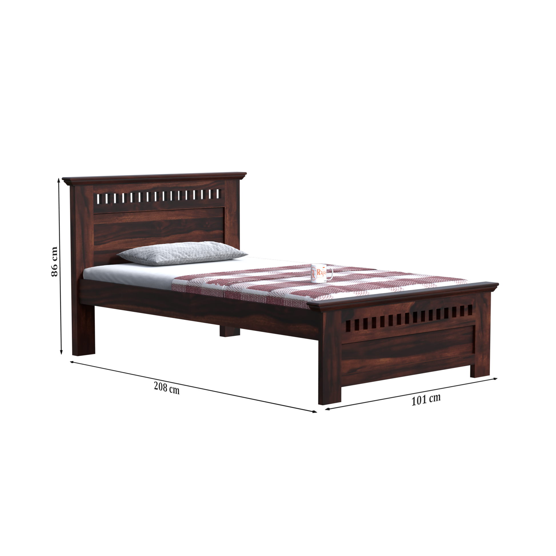 Wooden Single Bed with Block Design without storage for Bedrrom in Natural and Walnut Finish - Rajasthali Furniture 
