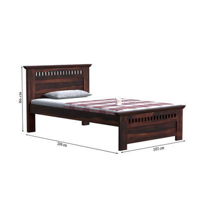 Wooden Single Bed with Block Design without storage for Bedrrom in Natural and Walnut Finish - Rajasthali Furniture 