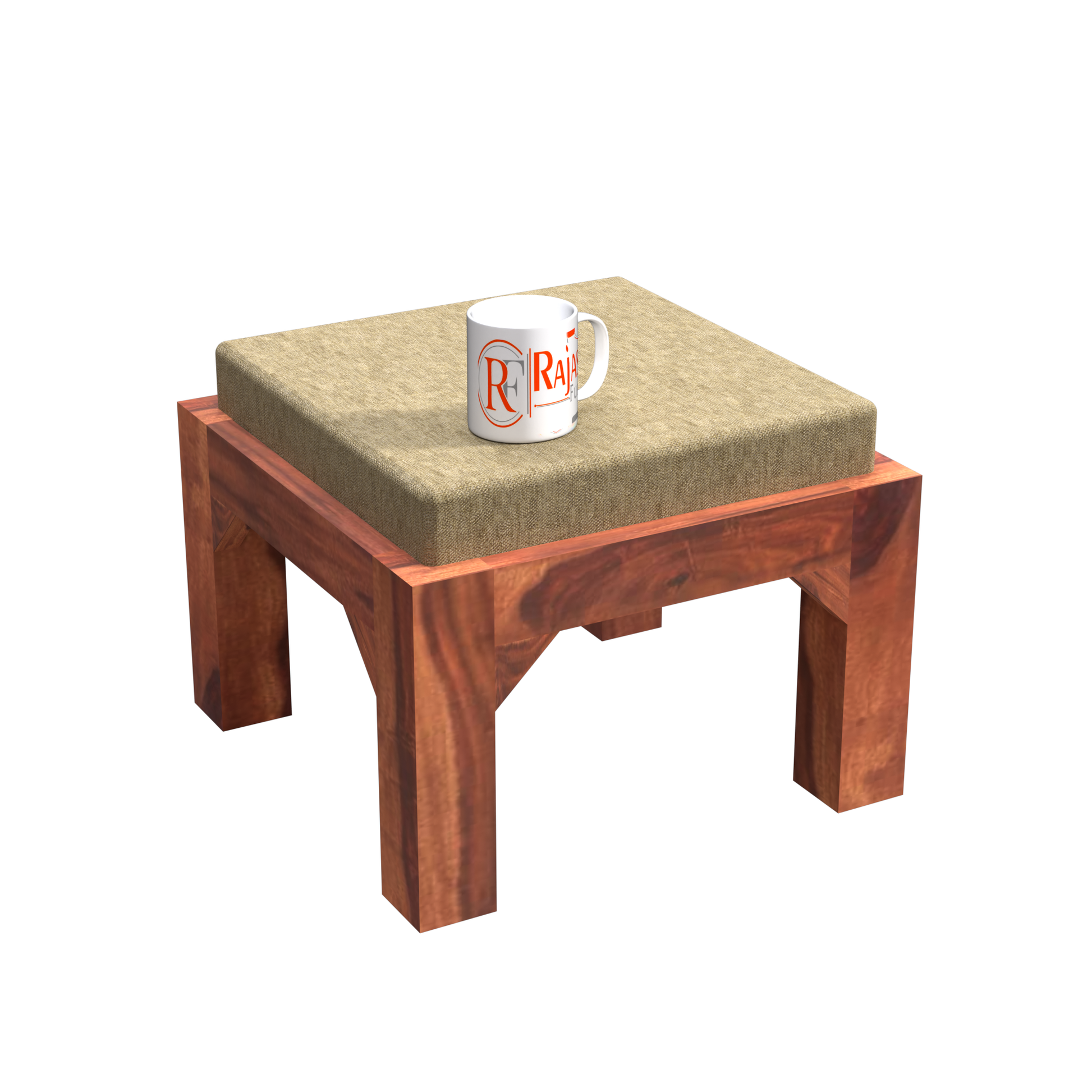 Kerry Wooden Center Table cum Coffee Table with four Stool with upholstery in Natural and walnutFinish 35" - Rajasthali Furniture 