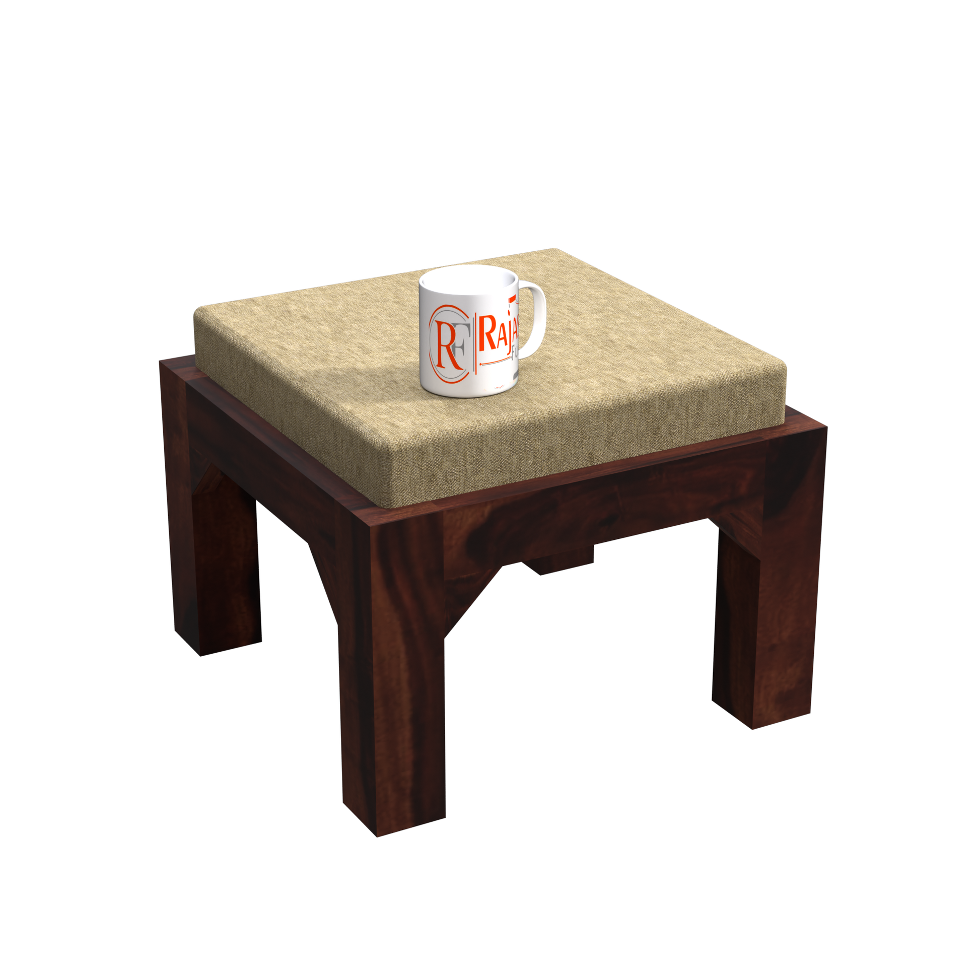 Kerry Wooden Center Table cum Coffee Table with four Stool with upholstery in Natural and walnutFinish 35" - Rajasthali Furniture 