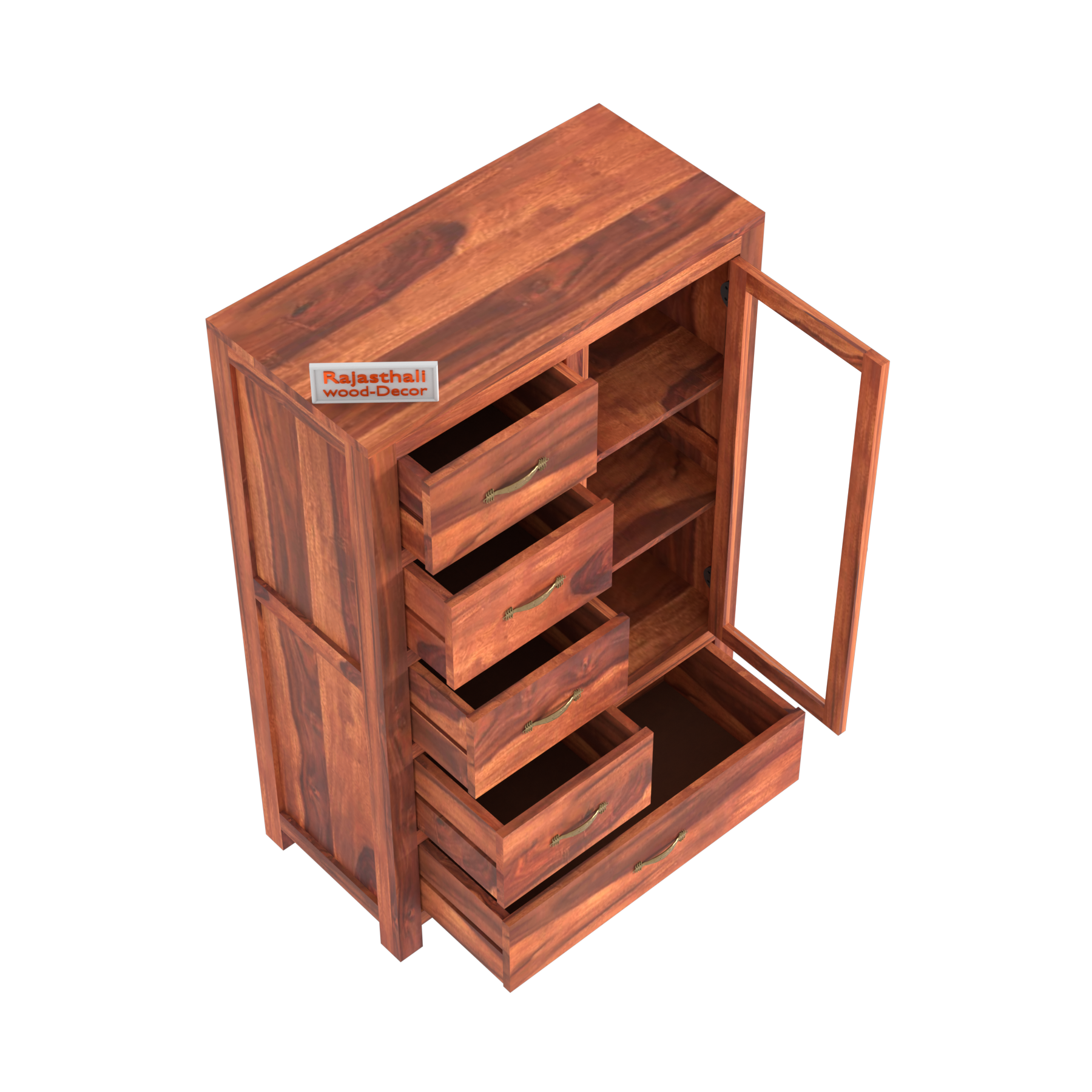 Wooden Display Sideboard cabinet cum chest of drawers for living room - Rajasthali Furniture 