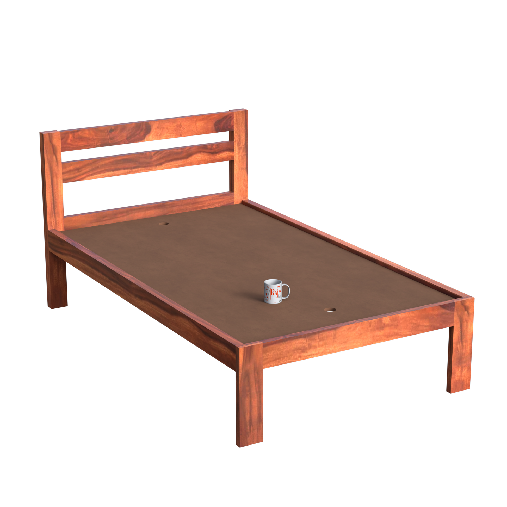 Wooden Single Bed with Open Design Headboard without storage For Bedrrom and kids room in Natural Finish - Rajasthali Furniture 