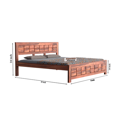Solid Sheesham Wood King Size Bed with Headboard and Without Storage, Natural Finish - Rajasthali Furniture 
