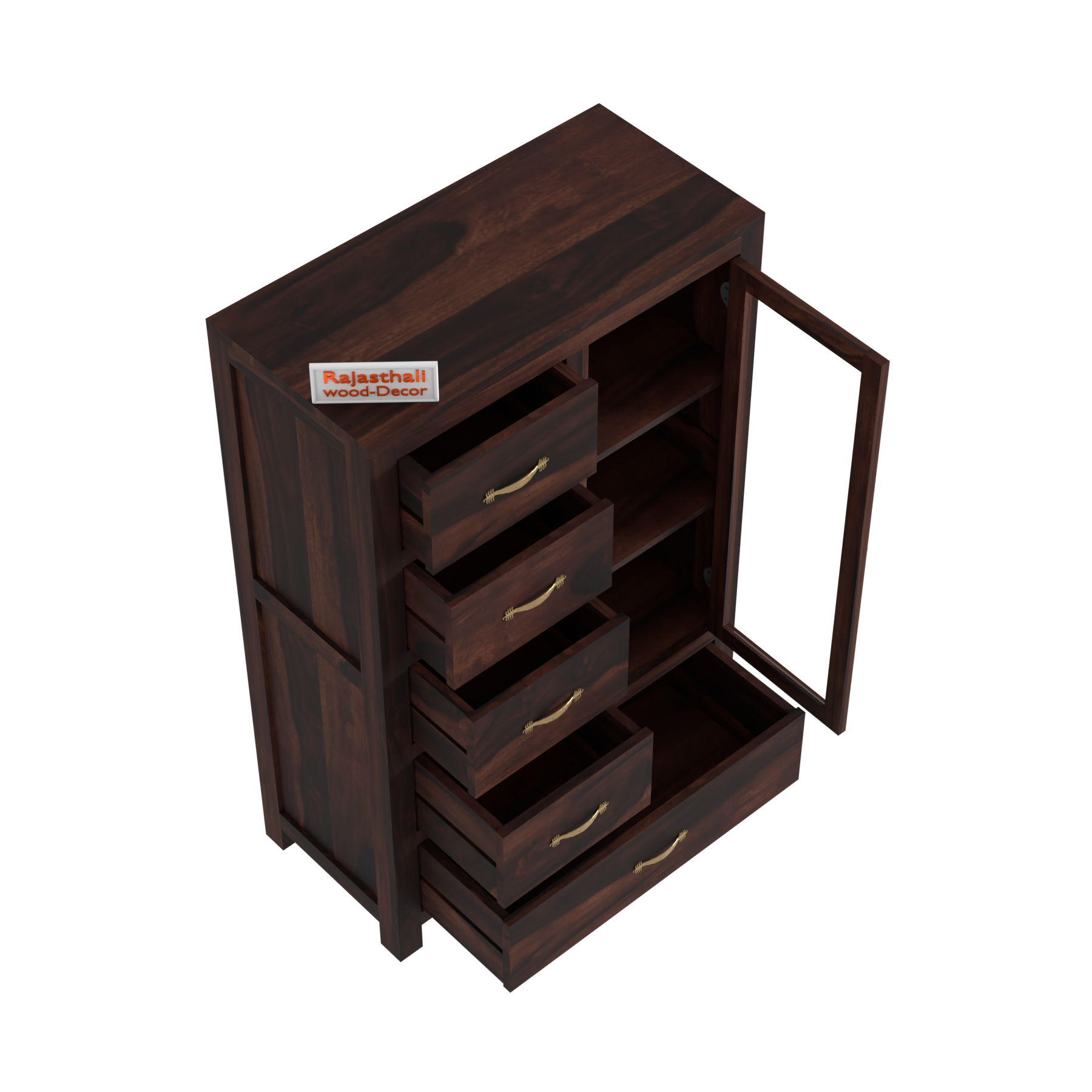 Wooden Display Sideboard cabinet cum chest of drawers for living room - Rajasthali Furniture 