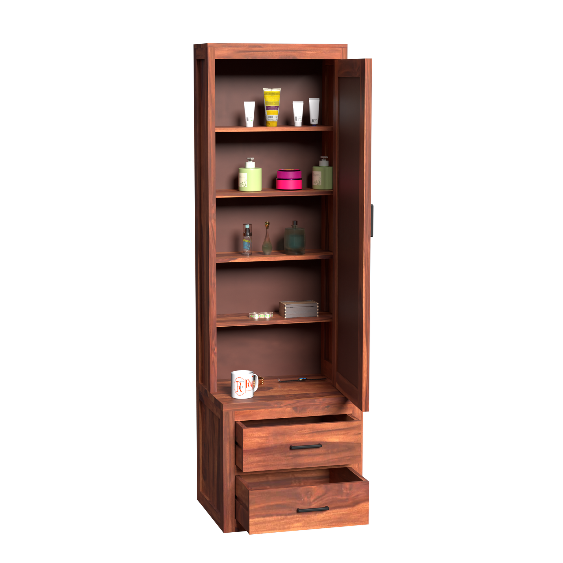 Two Drawer Wooden Dressing Table with Storage and Mirror Dressing Table in Honey Oak and walnut Color With Natural Finish - Rajasthali Furniture 