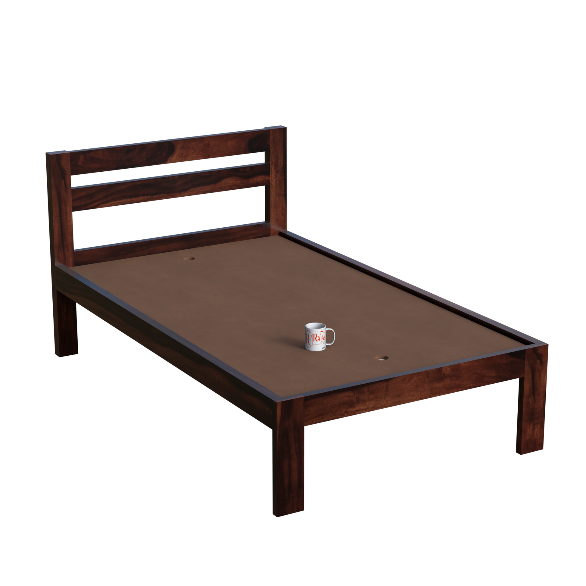 Wooden Single Bed with Open Design Headboard without storage For Bedrrom and kids room in Natural Finish - Rajasthali Furniture 