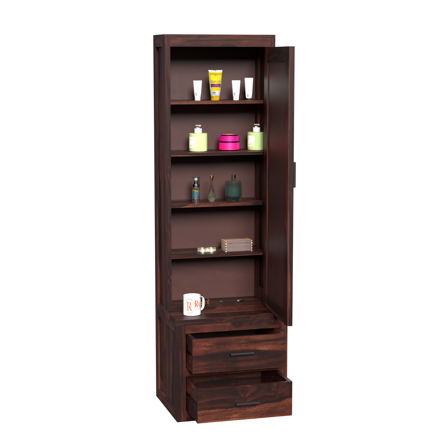 Two Drawer Wooden Dressing Table with Storage and Mirror Dressing Table in Honey Oak and walnut Color With Natural Finish - Rajasthali Furniture 