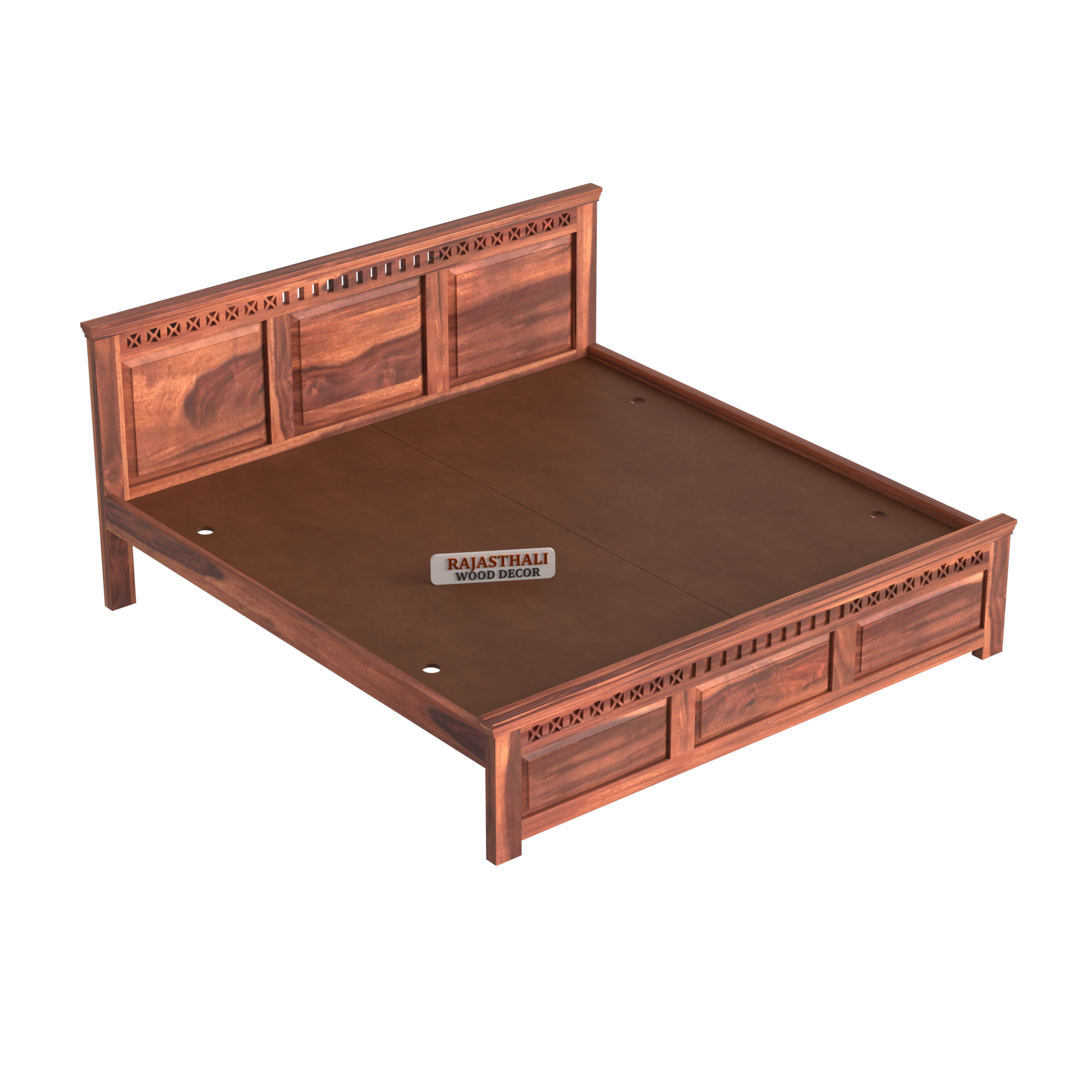 Solid Sheesham Wood King Size Bed with Headboard and Without Storage, Natural Finish - Rajasthali Furniture 