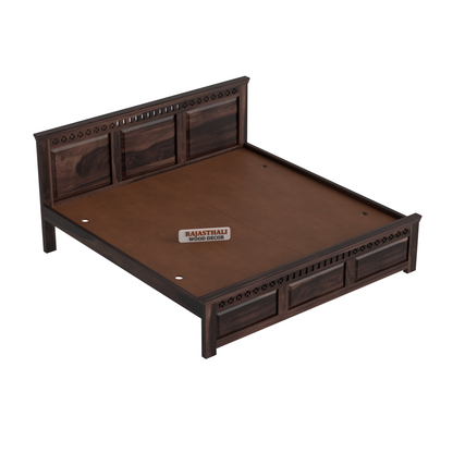 Solid Sheesham Wood King Size Bed with Headboard and Without Storage, Walnut Finish - Rajasthali Furniture 