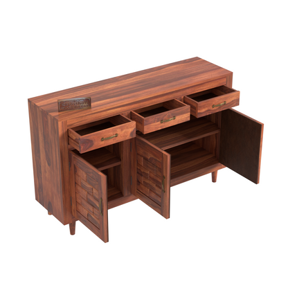 Wooden Sideboard Storage Cabinet with 3 Drawers and 3 Doors Storage Wooden Cabinet for Living Room in Natural Finish - Rajasthali Furniture 