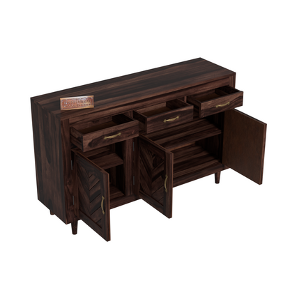 Wooden Sideboard Storage Cabinet with 3 Drawers and 3 Doors Storage Wooden Cabinet for Living Room in Walnut Finish - Rajasthali Furniture 