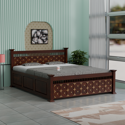 Solid Wood King Size Double with Brass LT Plus Design in Honey Oak and Walnut Color