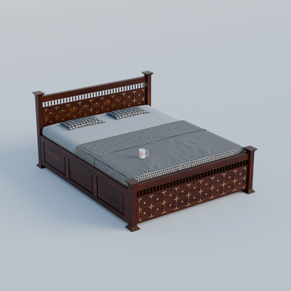 Solid Wood King Size Double with Brass LT Plus Design in Honey Oak and Walnut Color