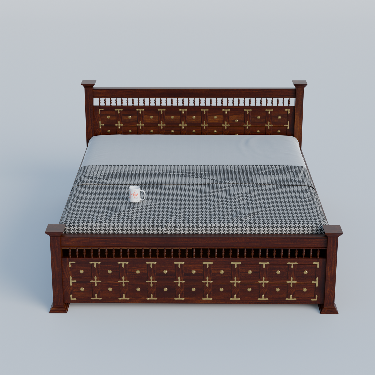 Solid Wood King Size Double with Brass LT Plus Design in Honey Oak and Walnut Color