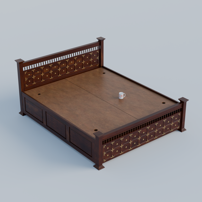Solid Wood King Size Double with Brass LT Plus Design in Honey Oak and Walnut Color