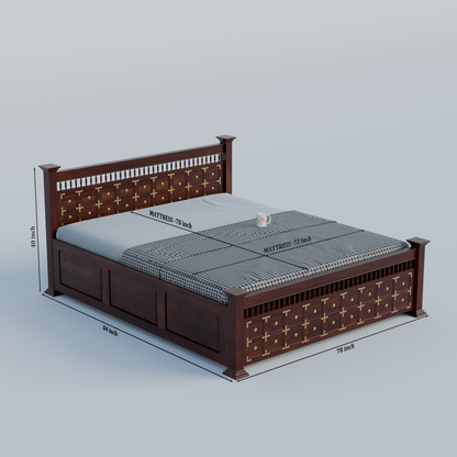 Solid Wood King Size Double with Brass LT Plus Design in Honey Oak and Walnut Color