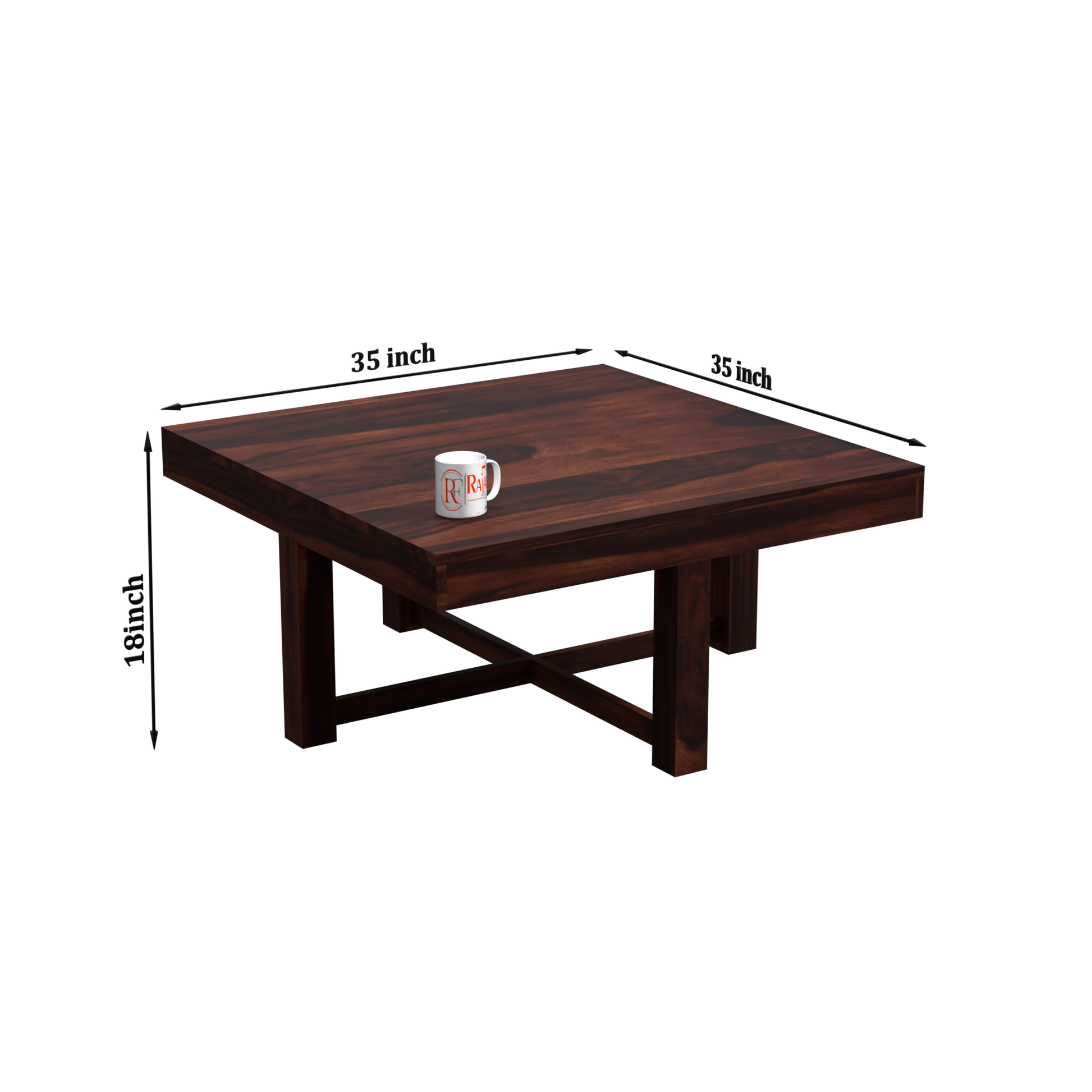 Kerry Wooden Center Table cum Coffee Table with four Stool with upholstery in Natural and walnutFinish 35" - Rajasthali Furniture 