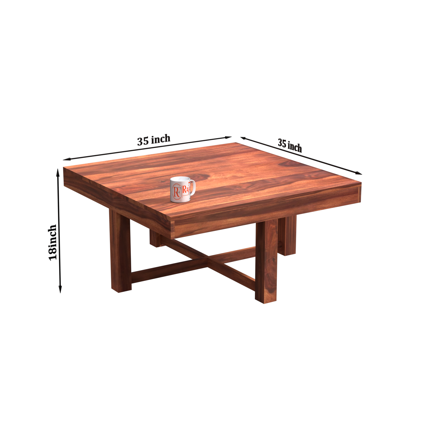 Kerry Wooden Center Table cum Coffee Table with four Stool with upholstery in Natural and walnutFinish 35" - Rajasthali Furniture 