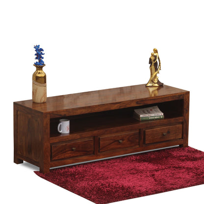 Trent Three Drawers with One Big Shelf wooden LCD cabinet in honey oak finish - Rajasthali Furniture 