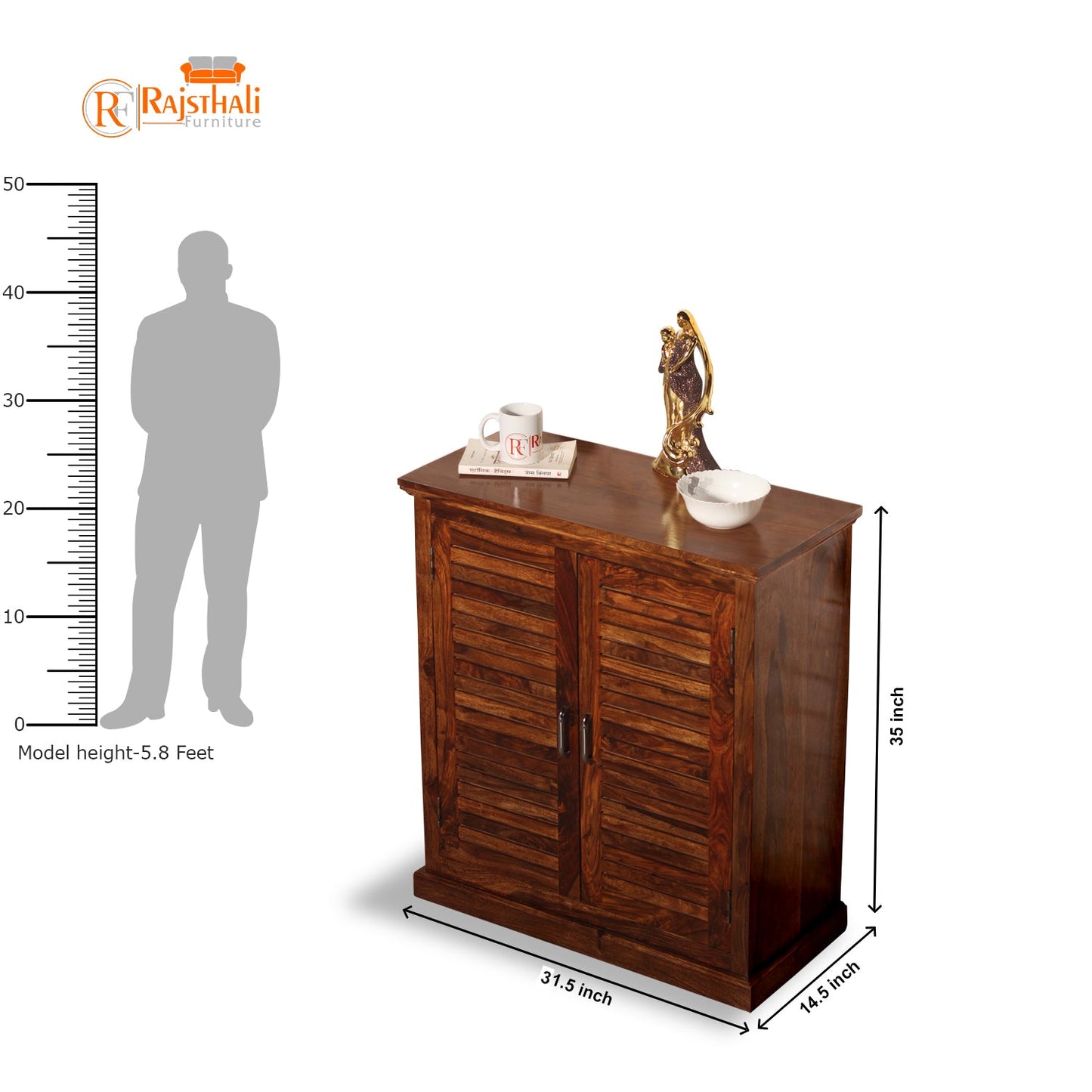 Haze Solid Sheesham Wood Floor Mounted Two Door Shoe Rack in Honey Oak Finish