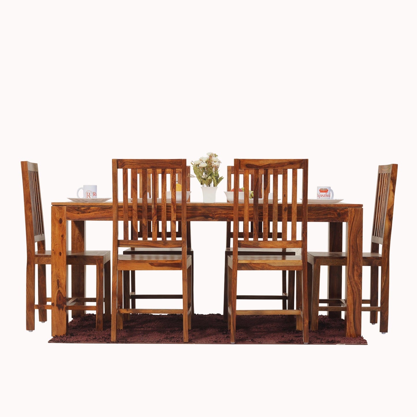 Samoa Solid Sheesham Wood Six Seat Dining Table set in Natural Finish - Rajasthali Furniture 