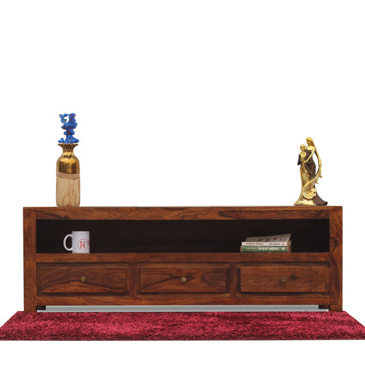 Trent Three Drawers with One Big Shelf wooden LCD cabinet in honey oak finish - Rajasthali Furniture 