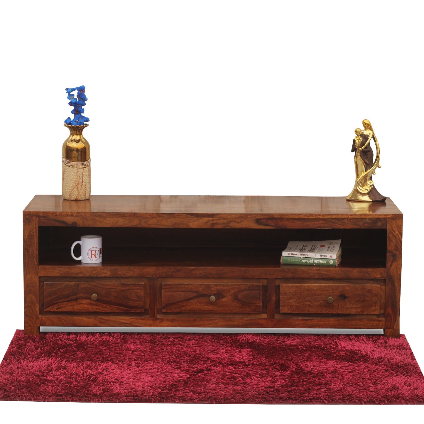 Trent Three Drawers with One Big Shelf wooden LCD cabinet in honey oak finish - Rajasthali Furniture 