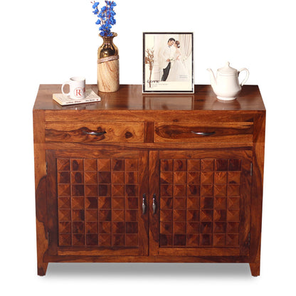 Diamond Solid Wood Two Door And Two Drawer Sideboard in Natural Finish - Rajasthali Furniture 