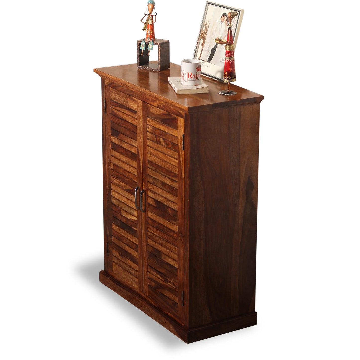 Haze Solid Wood Two Door and Two Drawer Shoe Rack in Natural Finish - Rajasthali Furniture 